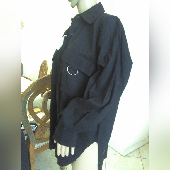 BNWT BLACK DRESS SHIRT LADIES BY BETTER UNSAID SZ. LG W / METAL ON POCKETS - Picture 2 of 9